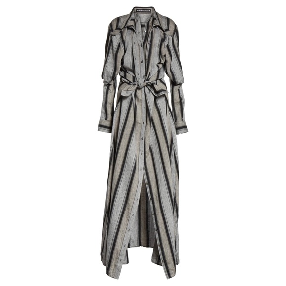 Y / PROJECT Linen Stripe Long Sleeve Maxi Shirt-Dress NEW Rihanna M and XS - Picture 2 of 8
